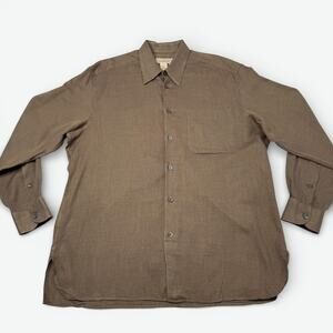 Ermenegildo Zegna Shirt Mens Large Brown Check Cotton Button Front Made Italy